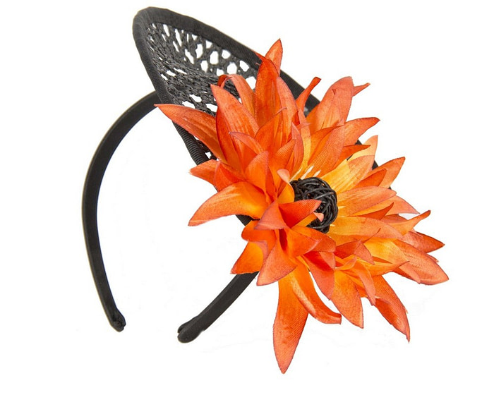 Black & orange plate with large flower fascinator - Fascinators.com.au