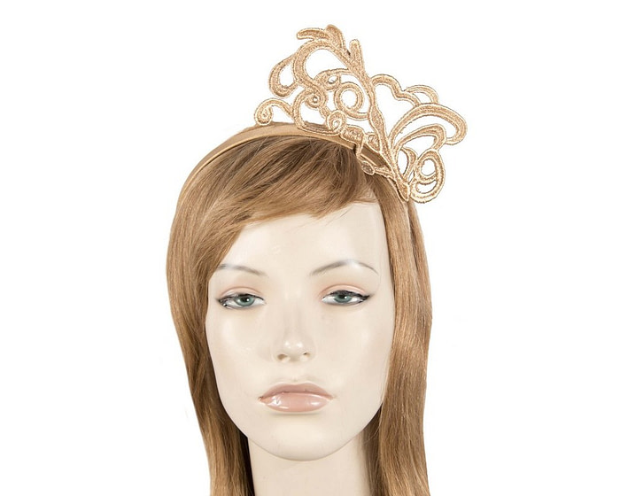 Gold lace crown fascinator - Fascinators.com.au