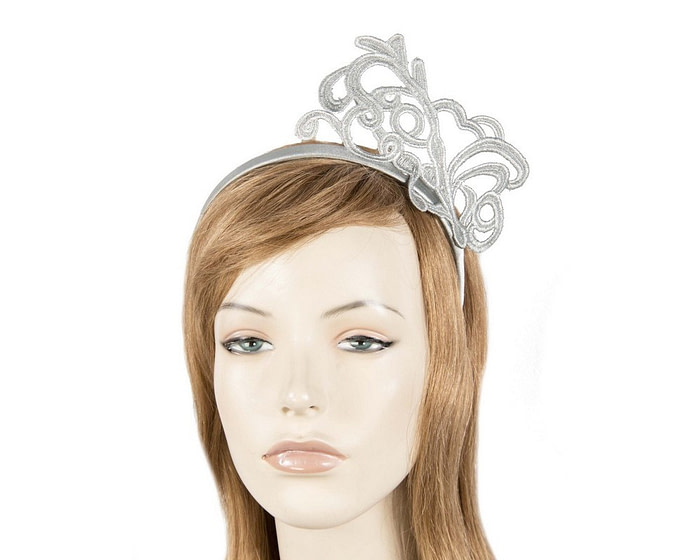 Silver lace crown fascinator - Fascinators.com.au