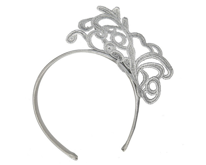 Silver lace crown fascinator - Fascinators.com.au