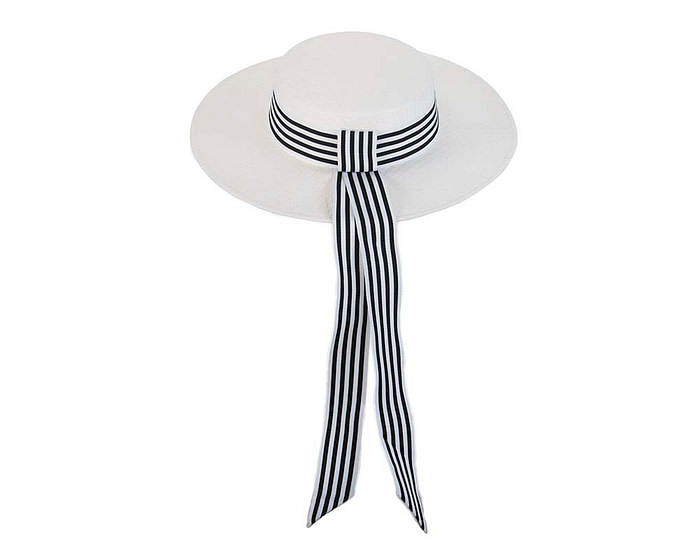 White & black boater hat by Max Alexander - Fascinators.com.au