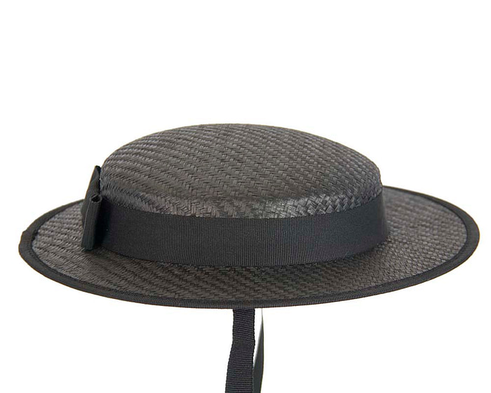 Black mini boater hat by Max Alexander - Fascinators.com.au