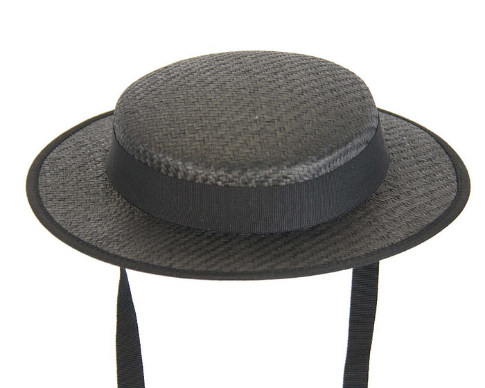Black mini boater hat by Max Alexander - Fascinators.com.au