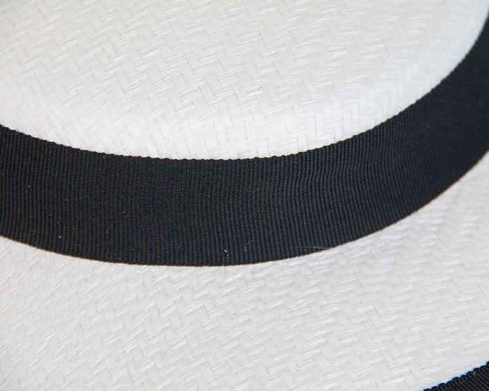White & black mini boater hat by Max Alexander - Fascinators.com.au