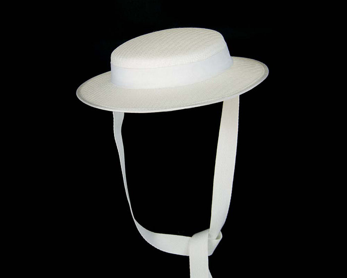 White mini boater hat by Max Alexander - Fascinators.com.au