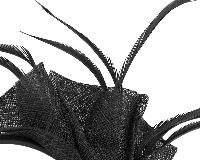 Black sinamay twists with feathers fascinator - Fascinators.com.au