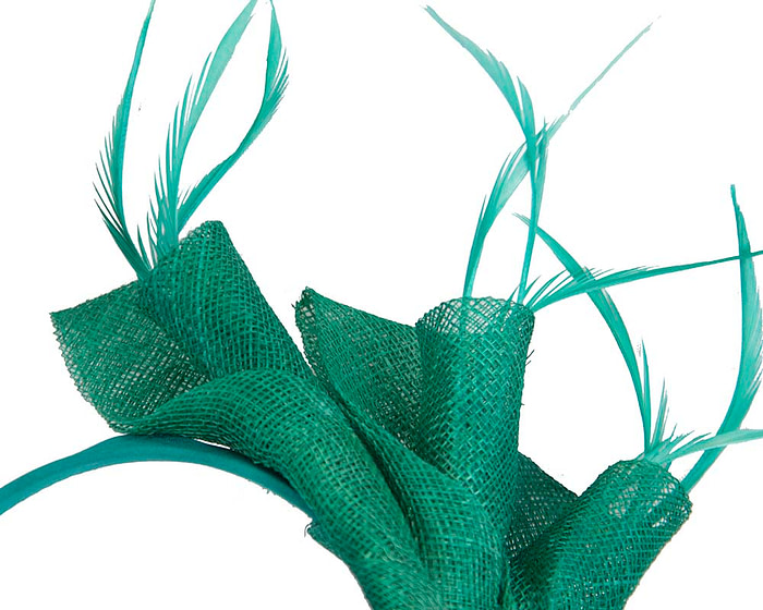 Green sinamay twists with feathers fascinator - Fascinators.com.au