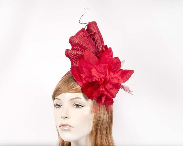 Red racing fascinator with flower by Fillies Collection - Fascinators.com.au