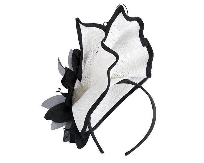 White & black racing fascinator with flower by Fillies Collection - Fascinators.com.au