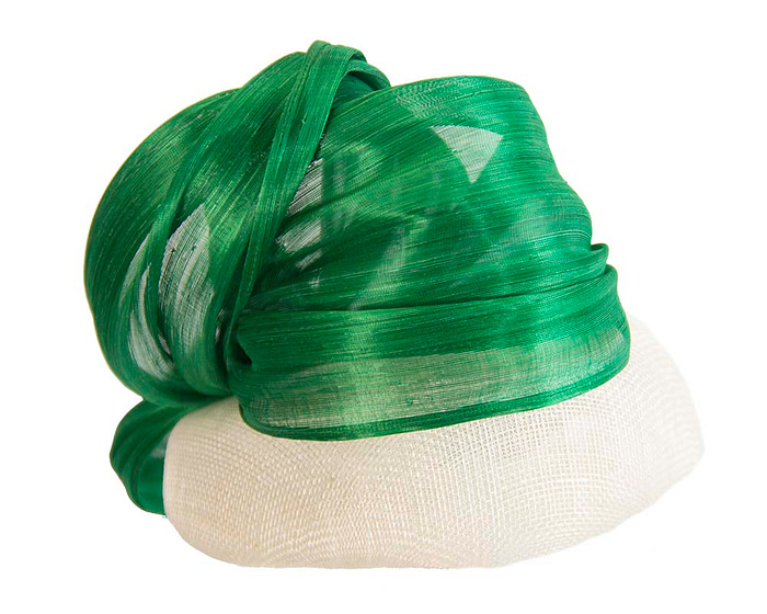 Cream & green pillbox silk abaca bow - Fascinators.com.au