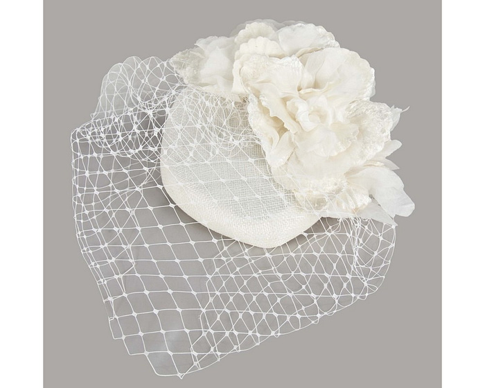 Cream flower pillbox with face veiling - Fascinators.com.au