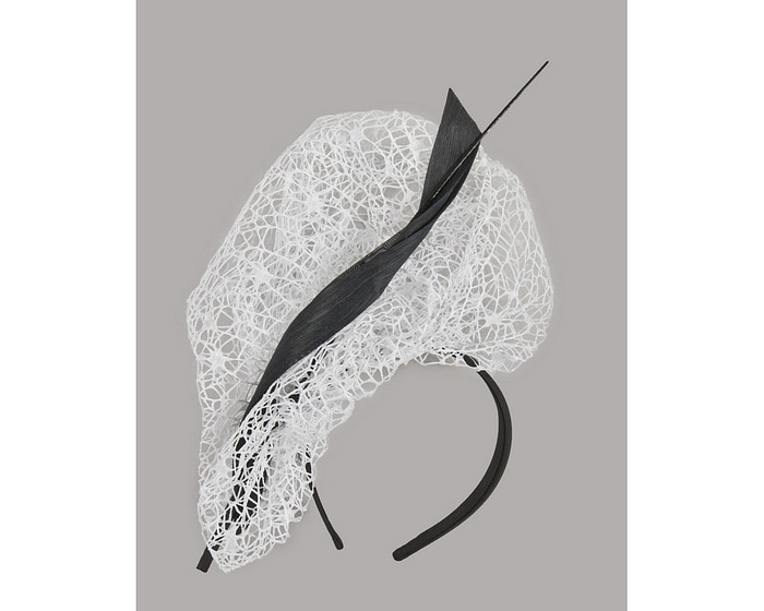 Bespoke white & black lace fascinator - Fascinators.com.au