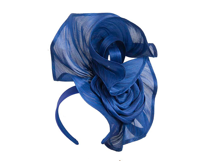 Exclusive royal blue silk abaca racing fascinator - Fascinators.com.au