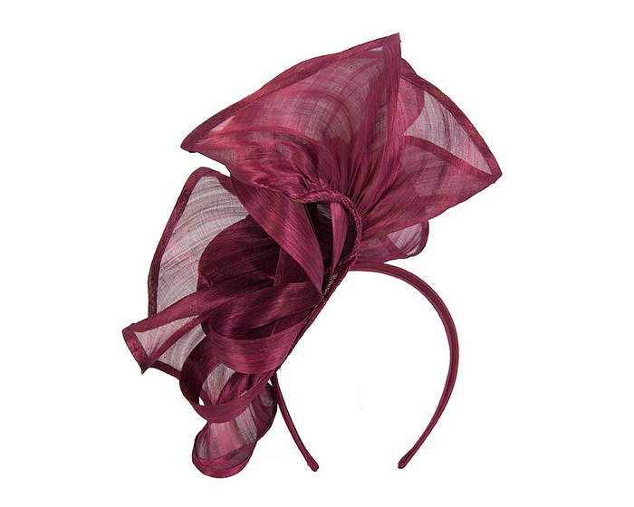 Exclusive burgundy silk abaca racing fascinator - Fascinators.com.au