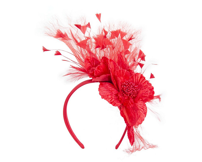 Red feather flower racing fascinator - Fascinators.com.au