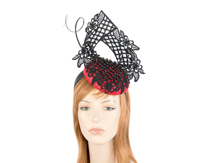 Red & black lace pillbox fascinator by Fillies Collection - Fascinators.com.au