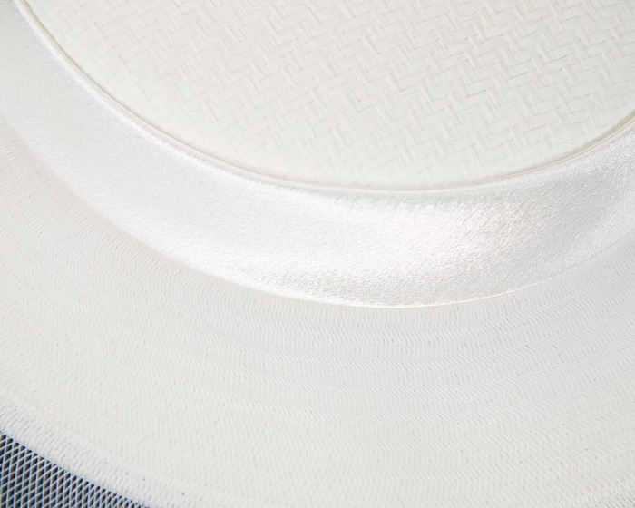 Wide brim white boater hat by Fillies Collection - Fascinators.com.au