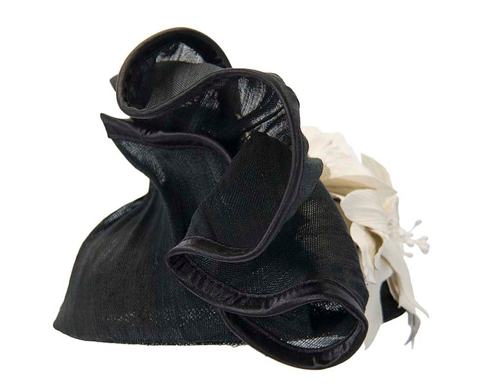 Black & cream fascinator with leather flowers by Fillies Collection - Fascinators.com.au