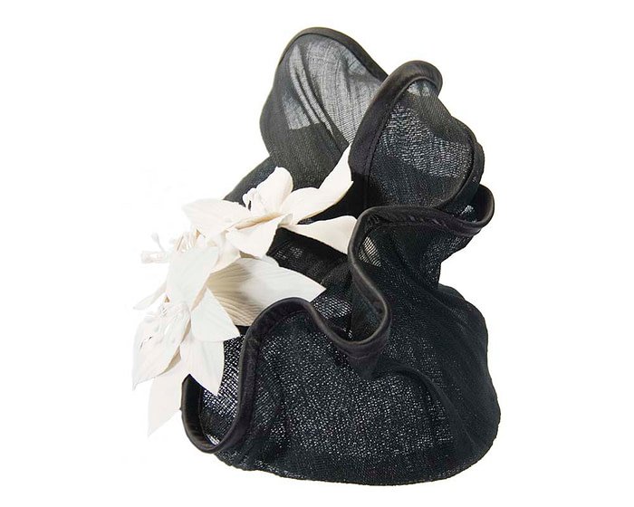 Black & cream fascinator with leather flowers by Fillies Collection - Fascinators.com.au
