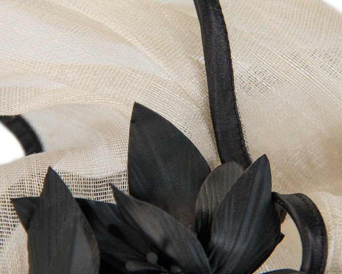 Cream & black fascinator with leather flowers by Fillies Collection - Fascinators.com.au