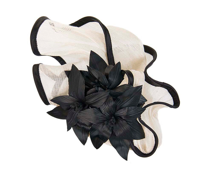 Cream & black fascinator with leather flowers by Fillies Collection - Fascinators.com.au