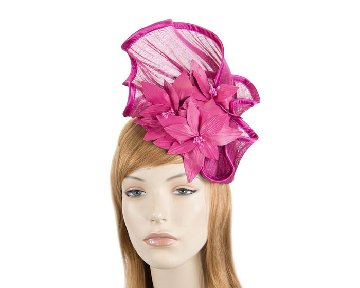 Fuchsia fascinator with leather flowers by Fillies Collection - Fascinators.com.au