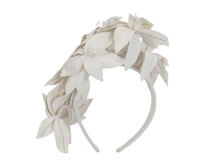 Cream leather flower headband fascinator - Fascinators.com.au