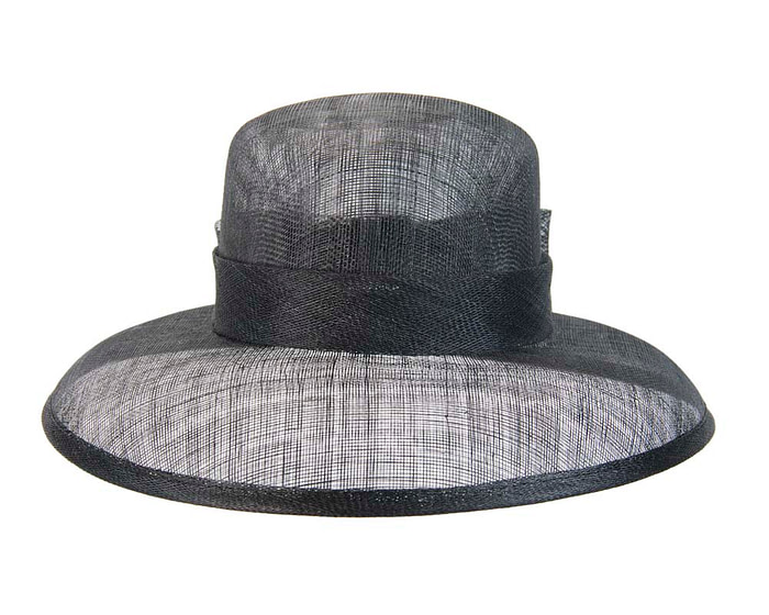 Black wide brim sinamay hat with bow - Fascinators.com.au