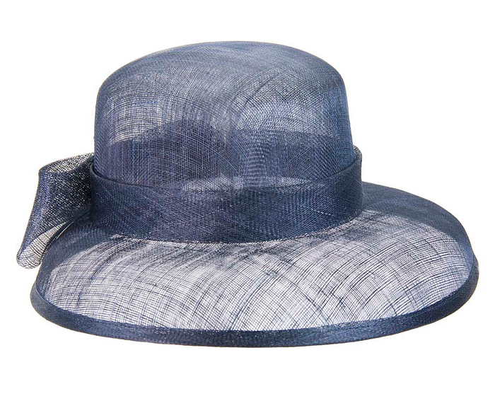 Navy wide brim sinamay hat with bow - Fascinators.com.au