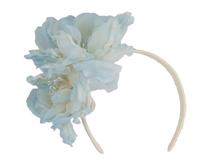 Large light blue flower headband fascinator by Fillies Collection - Fascinators.com.au