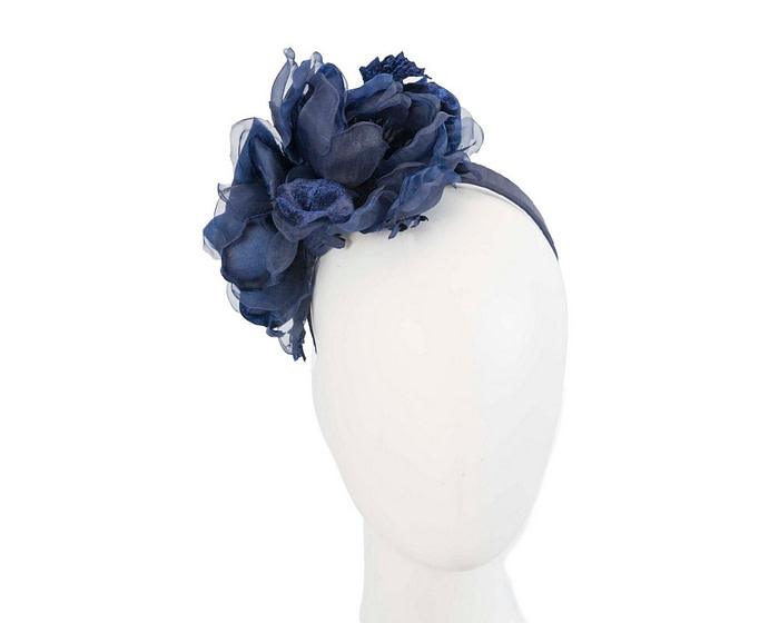 Large navy flower headband fascinator by Fillies Collection - Fascinators.com.au