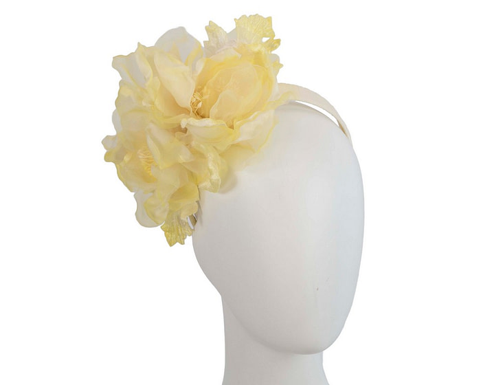 Large light yellow flower headband fascinator by Fillies Collection - Fascinators.com.au