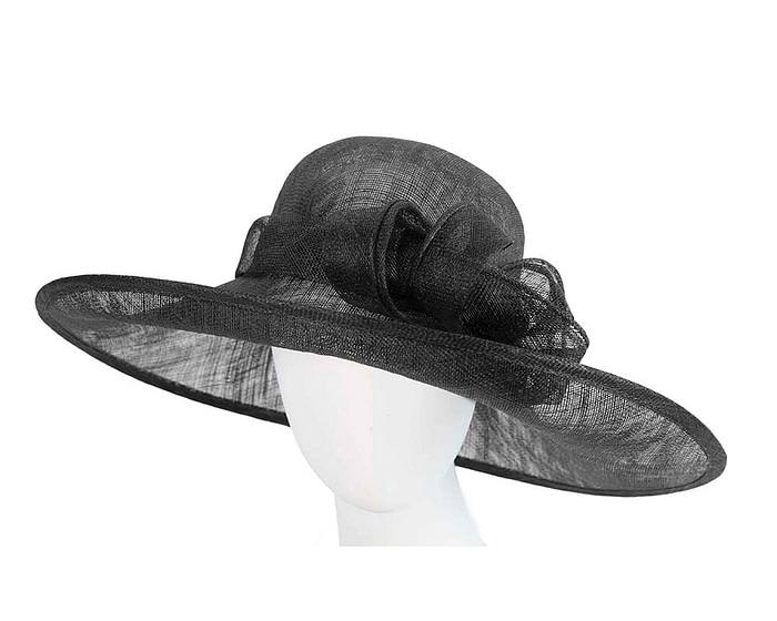 Wide brim black sinamay racing hat by Max Alexander - Fascinators.com.au