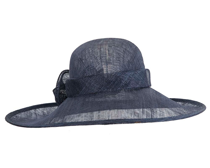 Wide brim navy sinamay racing hat by Max Alexander - Fascinators.com.au