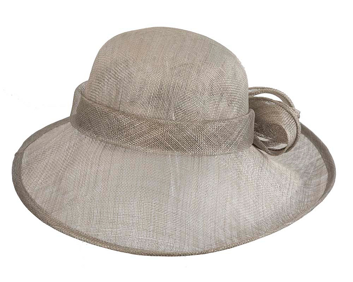 Wide brim silver sinamay racing hat by Max Alexander - Fascinators.com.au