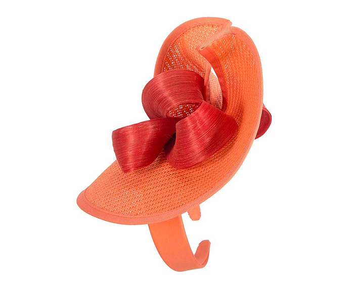 Coral designers racing fascinator with bow by Fillies Collection - Fascinators.com.au