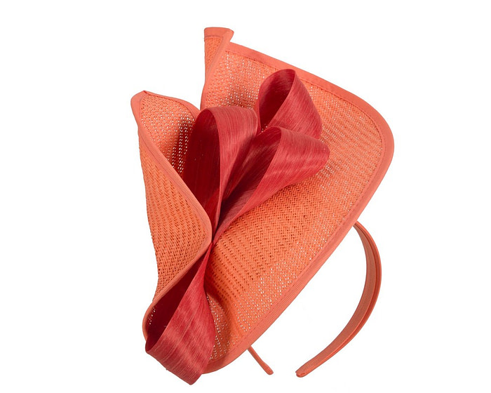 Coral designers racing fascinator with bow by Fillies Collection - Fascinators.com.au