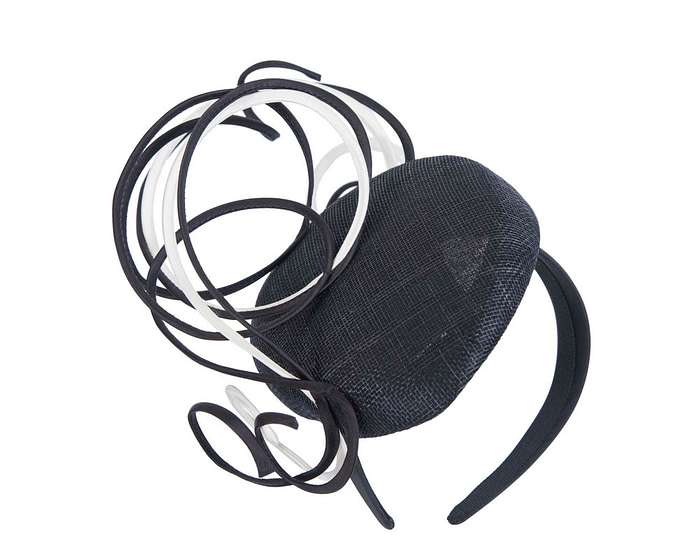 Bespoke black & white wire loops pillbox racing fascinator by Fillies Collection - Fascinators.com.au
