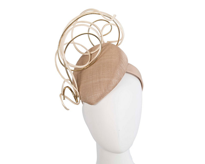 Bespoke nude & gold wire loops pillbox racing fascinator by Fillies Collection - Fascinators.com.au