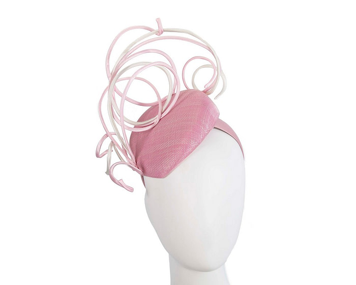 Bespoke pink & cream wire loops pillbox racing fascinator by Fillies Collection - Fascinators.com.au