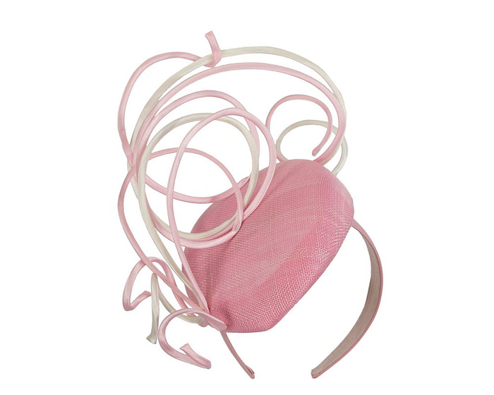 Bespoke pink & cream wire loops pillbox racing fascinator by Fillies Collection - Fascinators.com.au