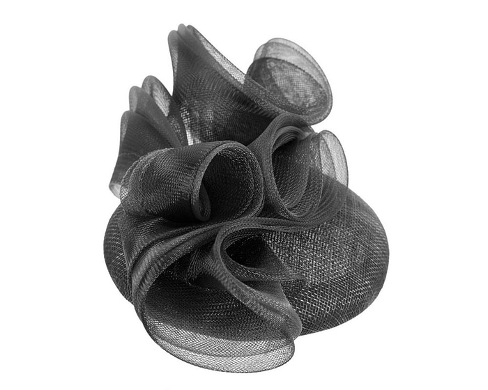 Black pillbox racing fascinator with wavy trim by Fillies Collection - Fascinators.com.au