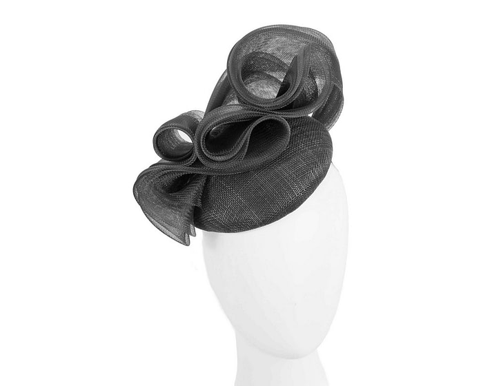Black pillbox racing fascinator with wavy trim by Fillies Collection - Fascinators.com.au