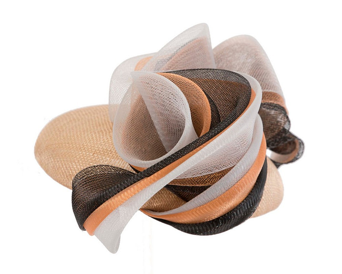 Nude pillbox racing fascinator with black wavy trim by Fillies Collection - Fascinators.com.au