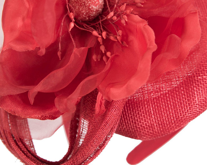 Red flower pillbox racing fascinator by Fillies Collection - Fascinators.com.au