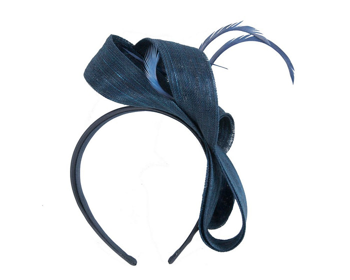 Navy loops & feathers racing fascinator by Fillies Collection - Fascinators.com.au