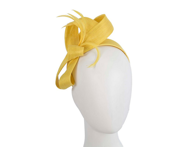 Yellow loops & feathers racing fascinator by Fillies Collection - Fascinators.com.au