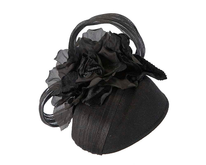 Black winter ladies pillbox fascinator hat F570B - Fascinators.com.au