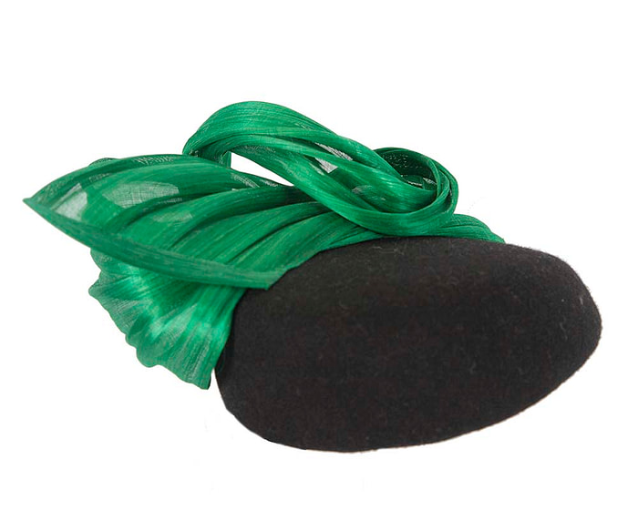 Black & green pillbox with silk abaca bow - Fascinators.com.au