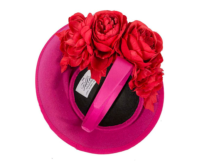 Large fuchsia fascinators with red flowers by Fillies Collection - Fascinators.com.au